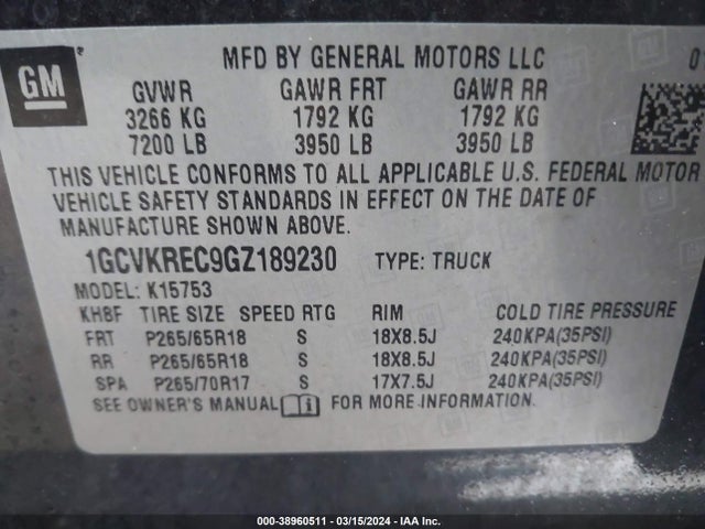 Chevrolet Silverado 1500 2lt 2016 1GCVKREC9GZ189230 Image 9
