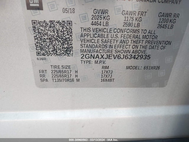 Chevrolet EQUINOX LT 2018 2GNAXJEV6J6342935 Image 9