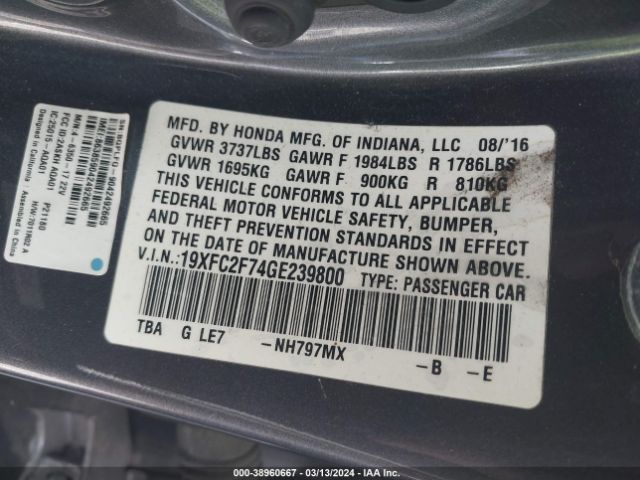 19XFC2F74GE239800 Honda CIVIC EX