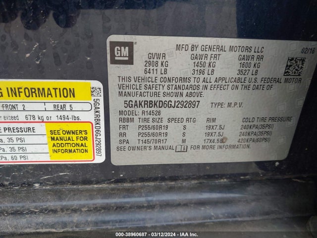 Buick Enclave Leather 2016 5GAKRBKD6GJ292897 Image 9