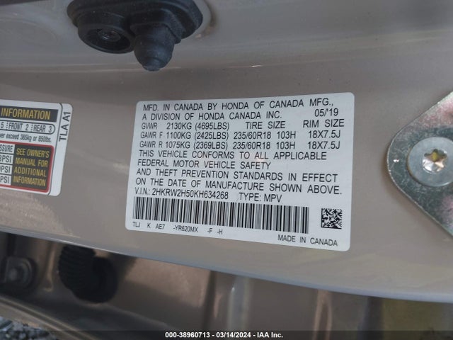 Honda CR-V EX 2019 2HKRW2H50KH634268 Image 9