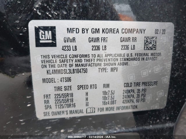 KL4MMDSL3LB104750 Buick Encore Gx Fwd Select