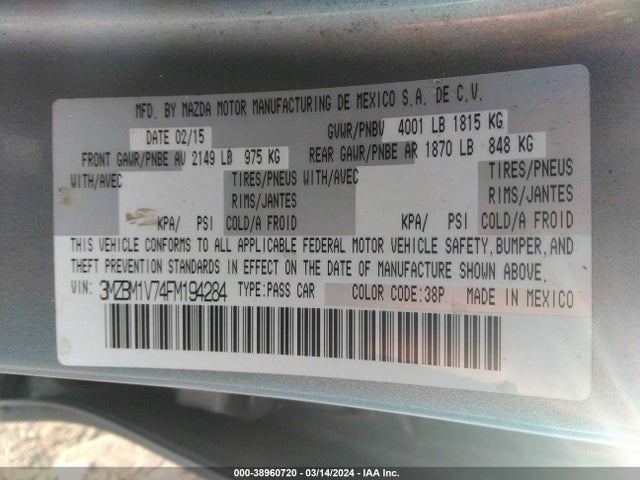 Mazda Mazda3 I Touring 2015 3MZBM1V74FM194284 Image 9