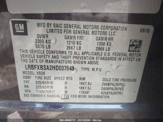 LRBFXBSA2HD037643 Buick Envision Essence