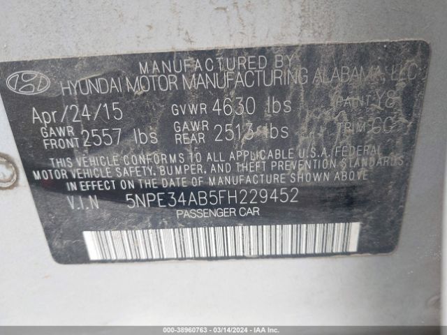 5NPE34AB5FH229452 Hyundai Sonata Sport 2.0t