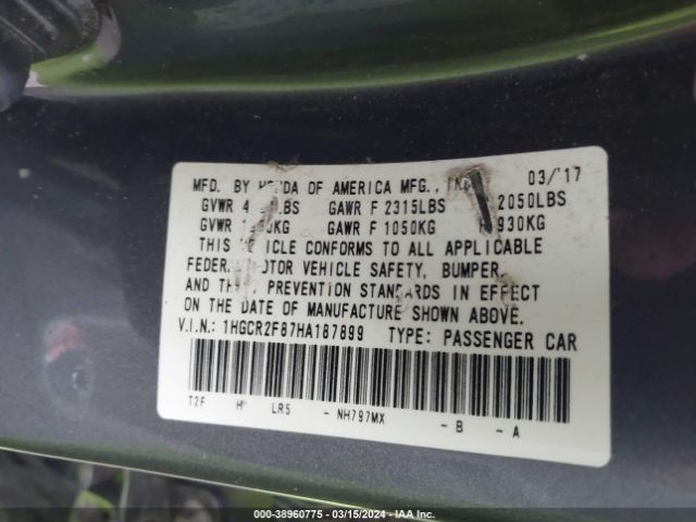 1HGCR2F87HA187899 Honda Accord Ex-l