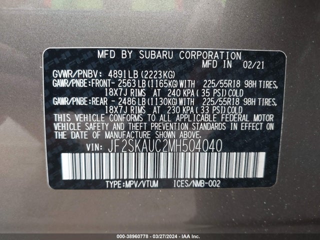Subaru Forester Limited 2021 JF2SKAUC2MH504040 Image 9
