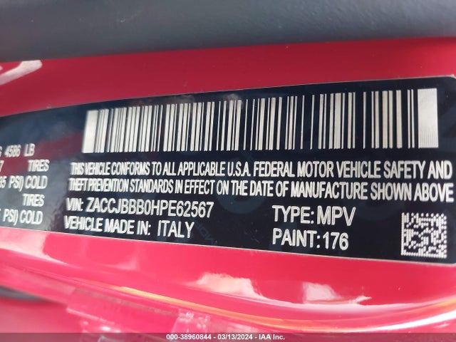 Aukcja sprzedaży 2017 Jeep Renegade Latitude 4x4, vin: ZACCJBBB0HPE62567, numer aukcji: 38960844