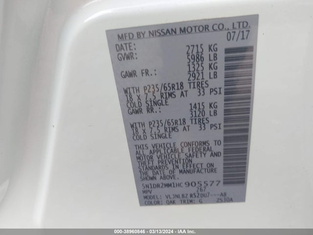 Nissan Pathfinder S 2017 5N1DR2MM1HC905577 Image 9
