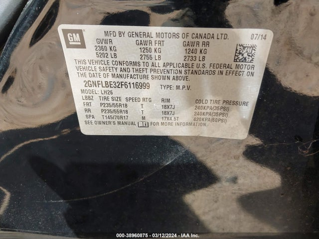 Chevrolet EQUINOX 1LT 2015 2GNFLBE32F6116999 Image 9