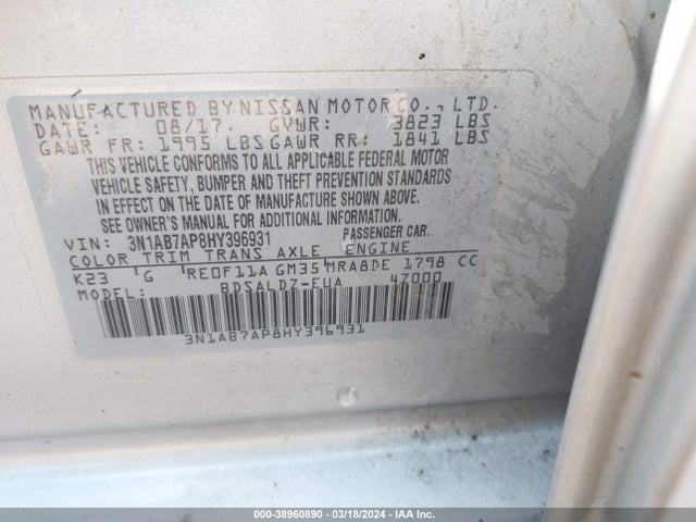 Nissan SENTRA SV 2017 3N1AB7AP8HY396931 Image 9