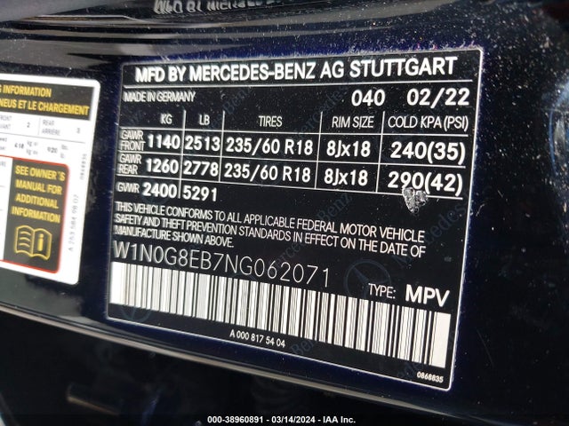W1N0G8EB7NG062071 Mercedes-Benz Glc 300 4matic Suv