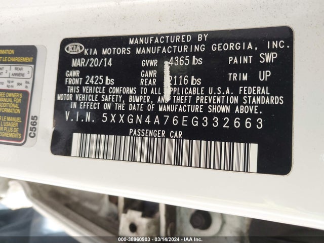 KIA OPTIMA EX 2014 5XXGN4A76EG332663 Image 9