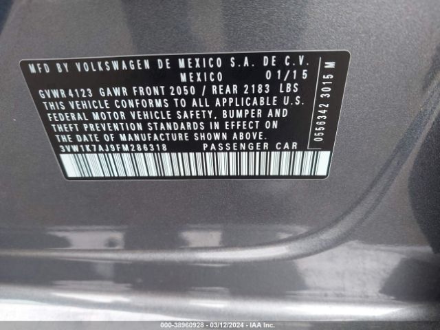 3VW1K7AJ9FM286318 Volkswagen Jetta 2.0l S