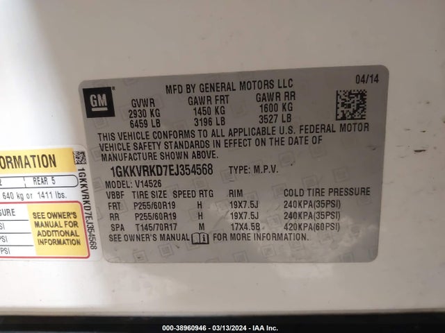 GMC Acadia Slt-1 2014 1GKKVRKD7EJ354568 Image 9