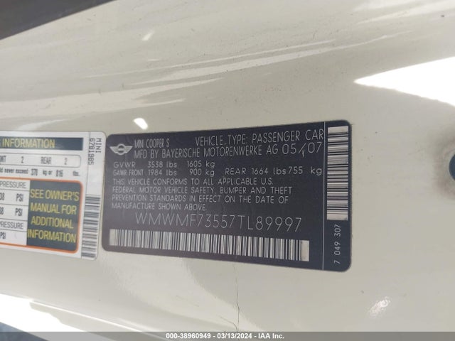 2007 MINI COOPER S WMWMF73557TL89997 Photo 8