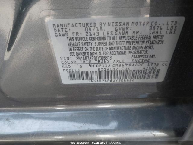 3N1AB7AP8JY306618 Nissan SENTRA S