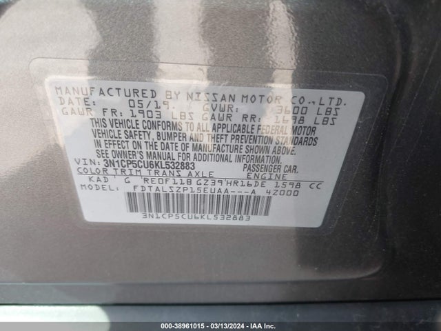 Nissan KICKS SV 2019 3N1CP5CU6KL532883 Image 9
