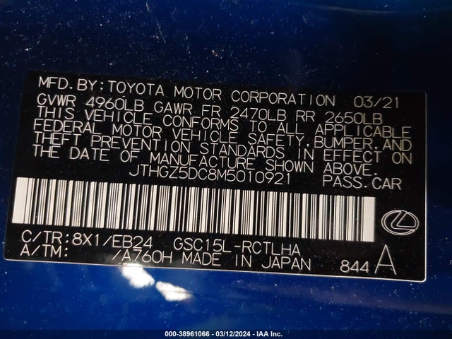 JTHGZ5DC8M5010921 Lexus Rc 350 F Sport