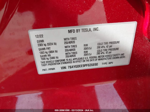 7SAYGDEE9PF635890 Tesla Model Y Awd/long Range Dual Motor All-wheel Drive