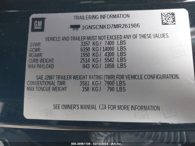 Chevrolet Tahoe 2wd Lt 2021 1GNSCNKD7MR261986 Image 9