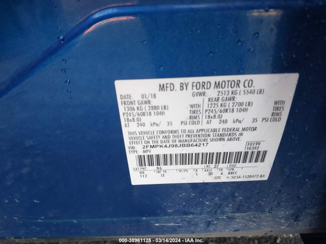 Ford EDGE SEL 2018 2FMPK4J98JBB64217 Image 9