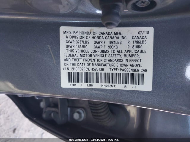 Honda Civic Lx 2018 2HGFC2F59JH580136 Image 9
