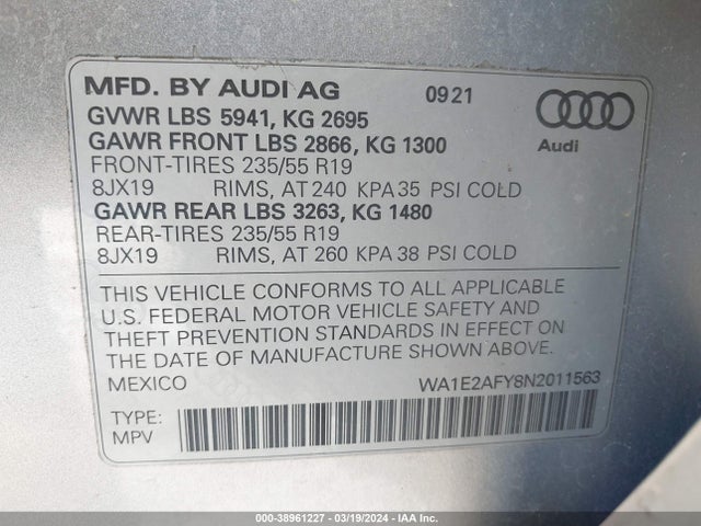 WA1E2AFY8N2011563 Audi Q5 Premium Plus 55 Tfsi E S Line Quattro S Tronic