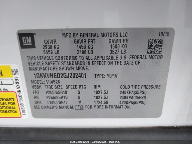 1GKKVNED2GJ202401 GMC Acadia Sle-1