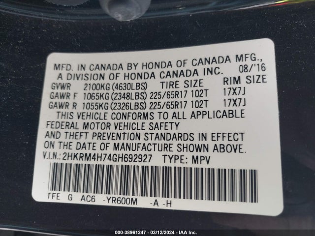Honda Cr-v Ex-l 2016 2HKRM4H74GH692927 Image 9