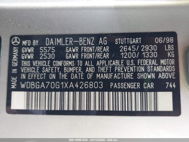 1999 MERCEDES-BENZ CL 500 WDBGA70G1XA426803 Photo 8