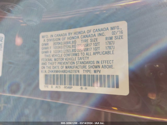 Honda CR-V SE 2016 2HKRM4H48GH631974 Image 9