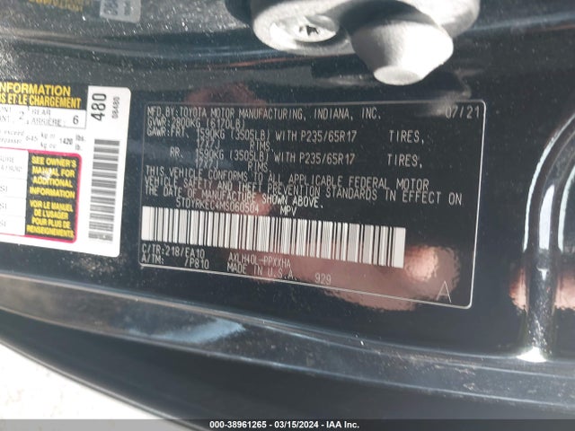 Toyota SIENNA XLE 2021 5TDYRKEC4MS060504 Image 9
