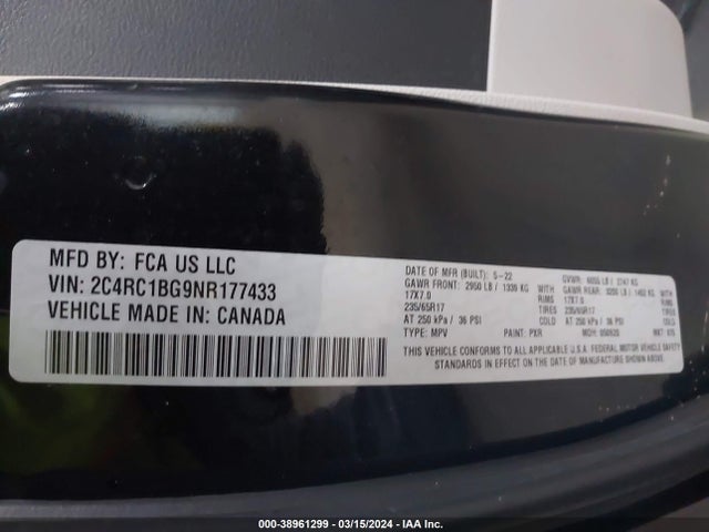 Chrysler Pacifica Touring L 2022 2C4RC1BG9NR177433 Image 9