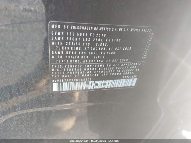 3VV8B7AX3NM168805 Volkswagen Tiguan 2.0t Se R-line Black