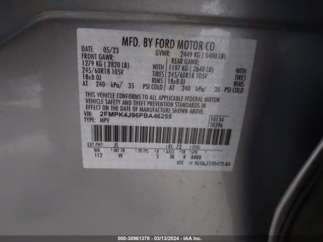2FMPK4J96PBA46255 Ford EDGE SEL
