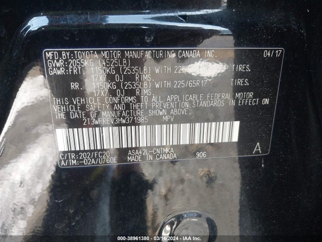 Toyota Rav4 Xle 2017 2T3WFREV3HW371985 Image 9