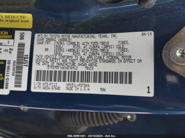 5TFEM5F16EX076912 Toyota Tundra Sr5 4.6l V8