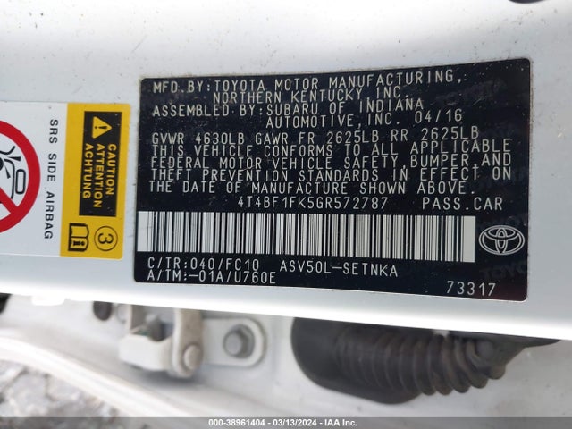 Toyota CAMRY LE 2016 4T4BF1FK5GR572787 Image 9