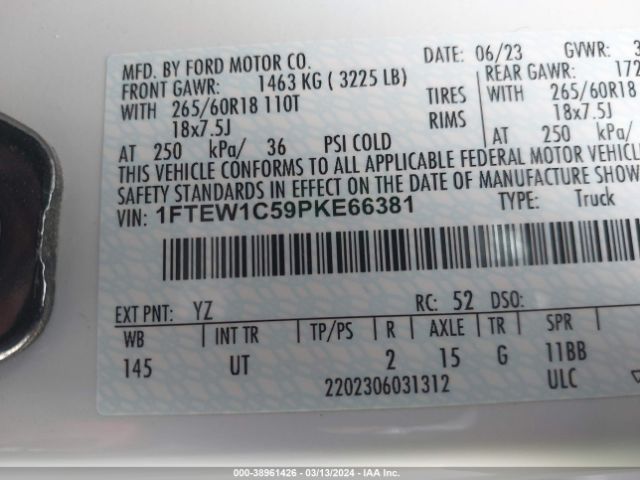 1FTEW1C59PKE66381 Ford F-150 Xlt