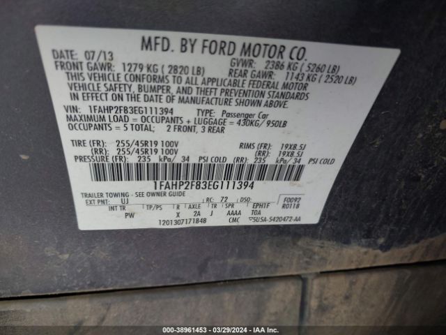 1FAHP2F83EG111394 Ford Taurus Limited