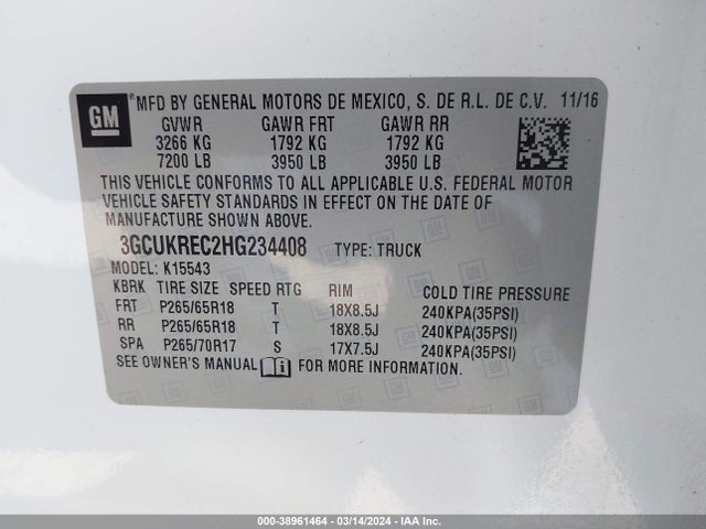 Chevrolet Silverado 1500 2lt 2017 3GCUKREC2HG234408 Image 9