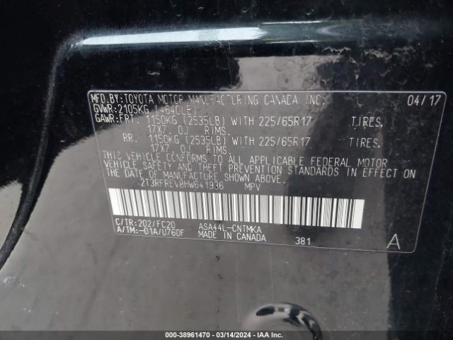 2T3RFREV8HW641936 Toyota Rav4 Xle
