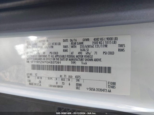 Ford Transit-250 2016 1FTYR1ZM7GKB37391 Image 9