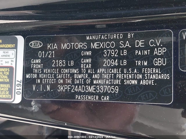 KIA Forte Lxs 2021 3KPF24AD3ME337059 Image 9