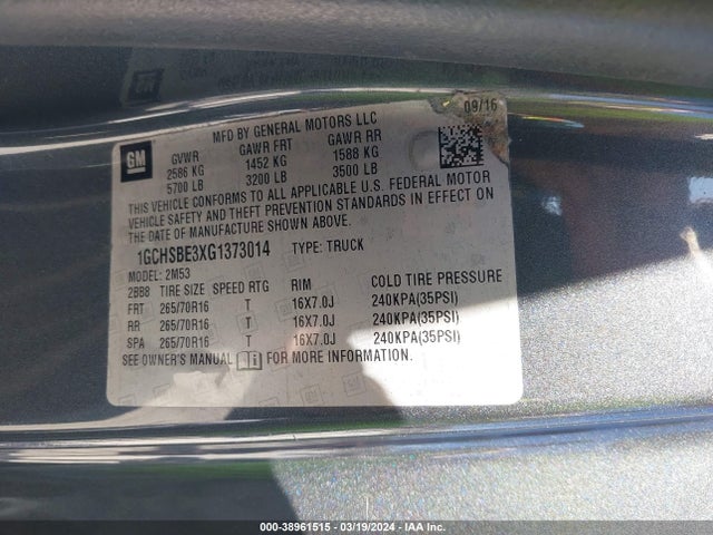Chevrolet Colorado Wt 2016 1GCHSBE3XG1373014 Image 9