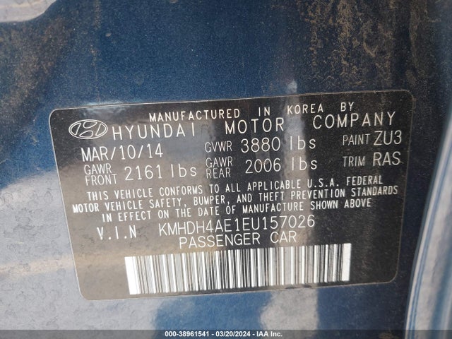 Hyundai ELANTRA SE 2014 KMHDH4AE1EU157026 Image 9