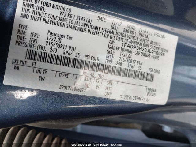 1FADP3H20JL216098 Ford FOCUS SEL
