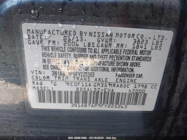 Nissan SENTRA SV 2015 3N1AB7AP9FY225263 Image 9