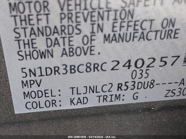 5N1DR3BC8RC240257 Nissan Pathfinder Sv 4wd